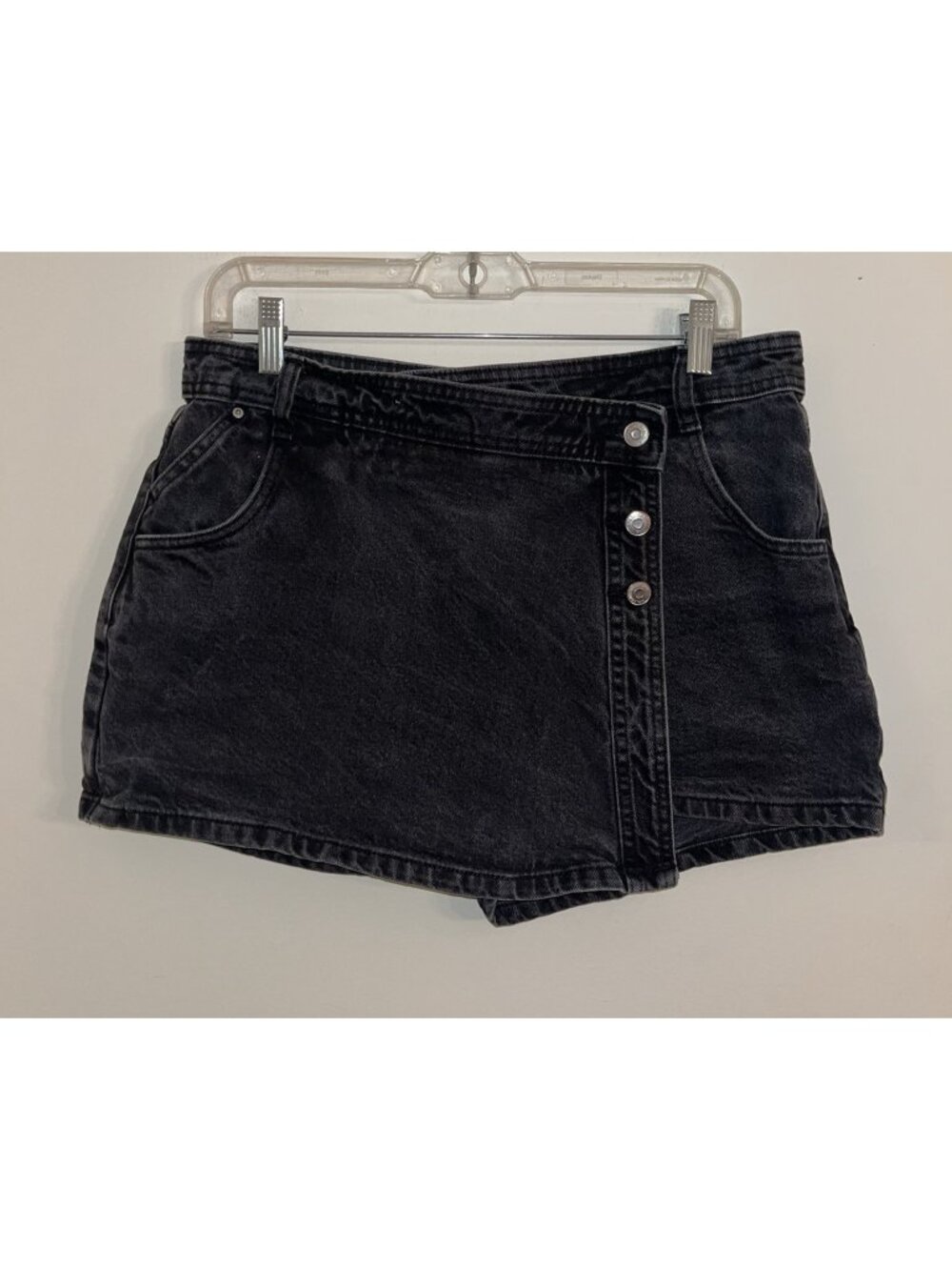 Zara Womens Denim Wrap Skort Size Large Comfort 100% Cotton Denim Black